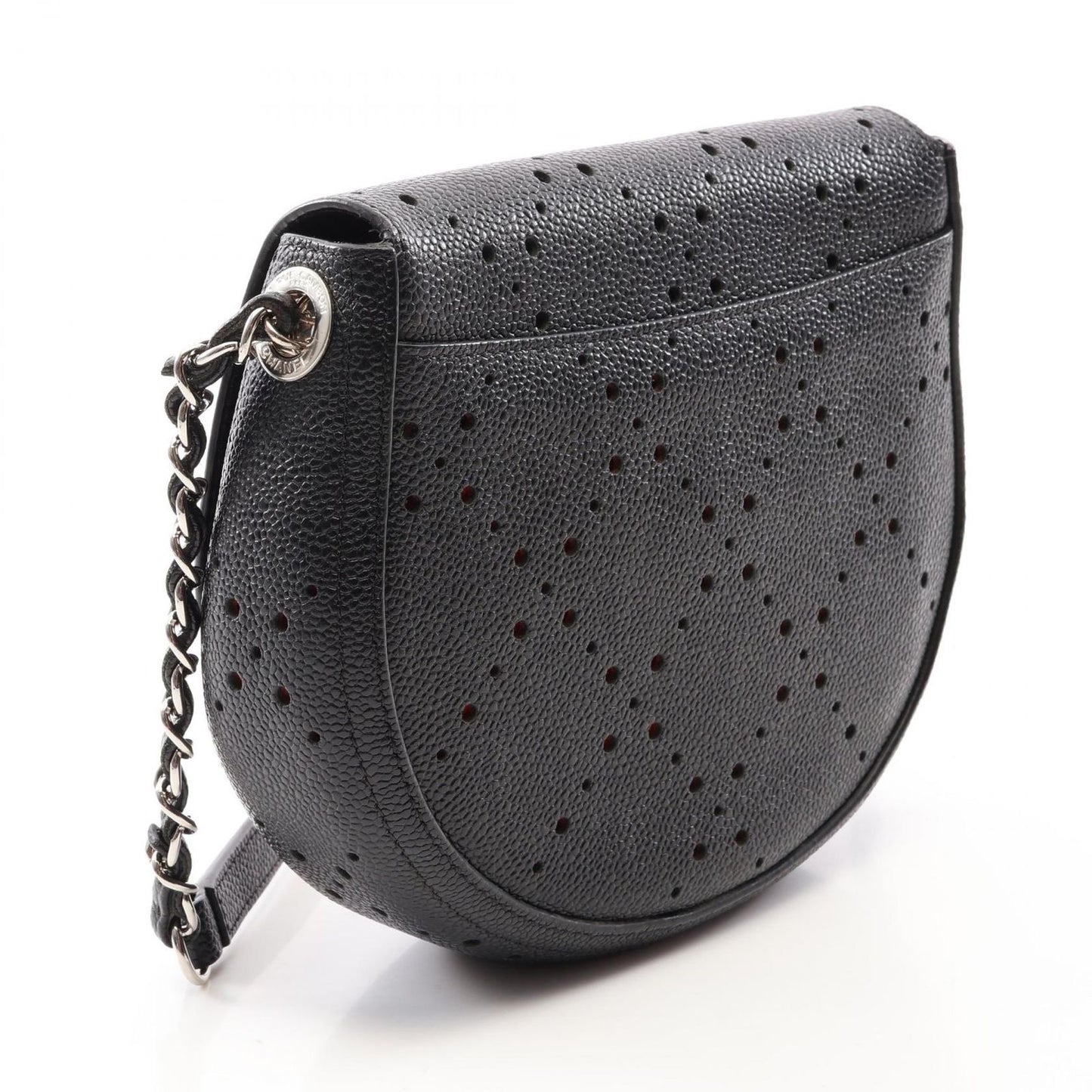 Chanel Shoulder Bag Round Flap Perforated Combination Black Caviar Leather — view 2