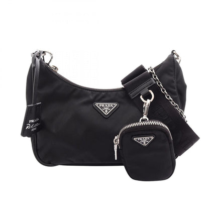 Prada Shoulder Bag Re Edition 2-Way Black Nylon Saffiano Leather