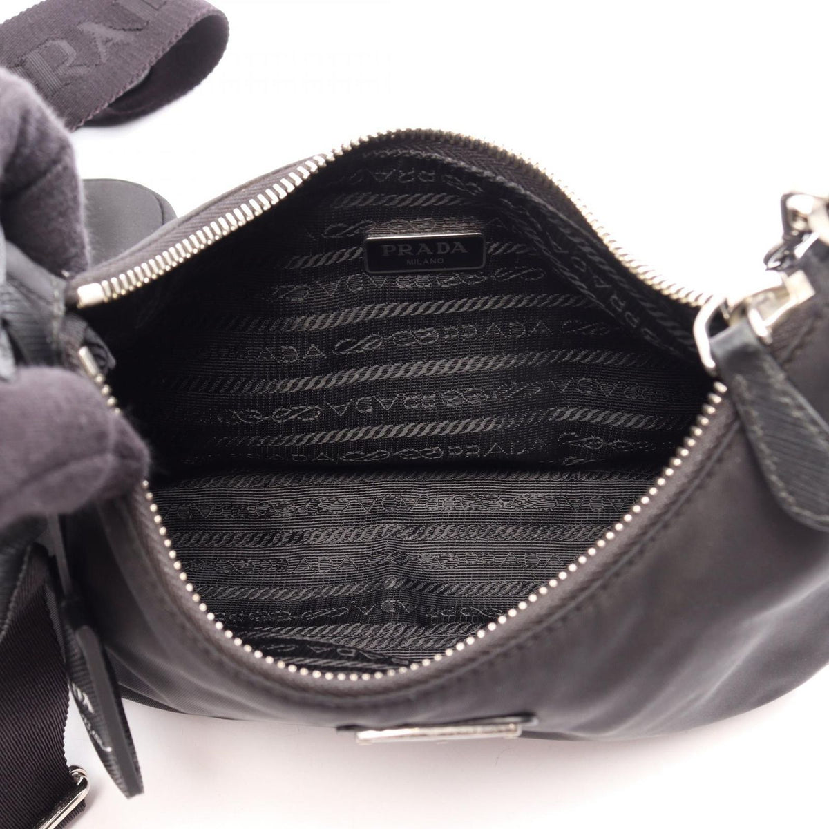 Prada Shoulder Bag Re Edition 2-Way Black Nylon Saffiano Leather — view 3