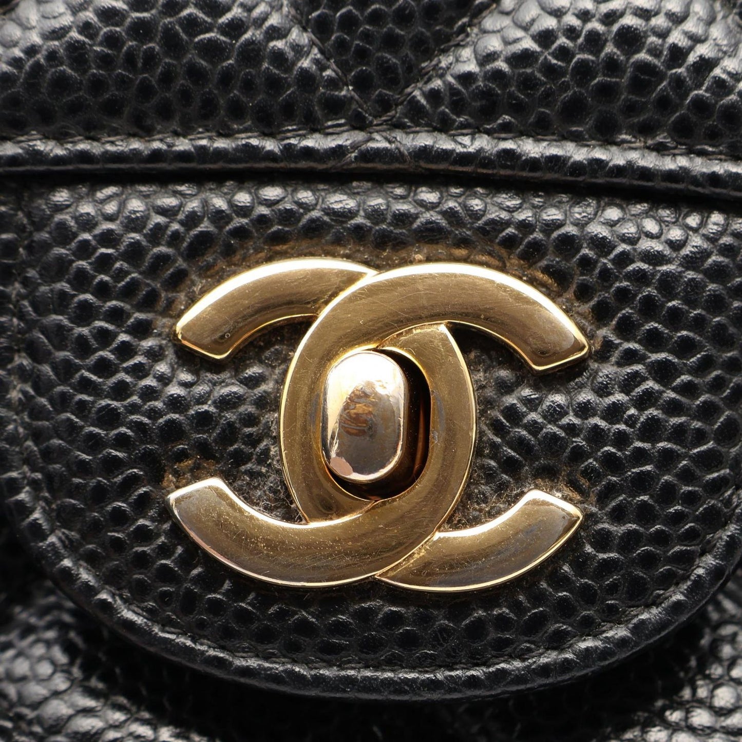 Chanel Shoulder Bag Quilted Double Flap Black Caviar Leather Chain — view 6