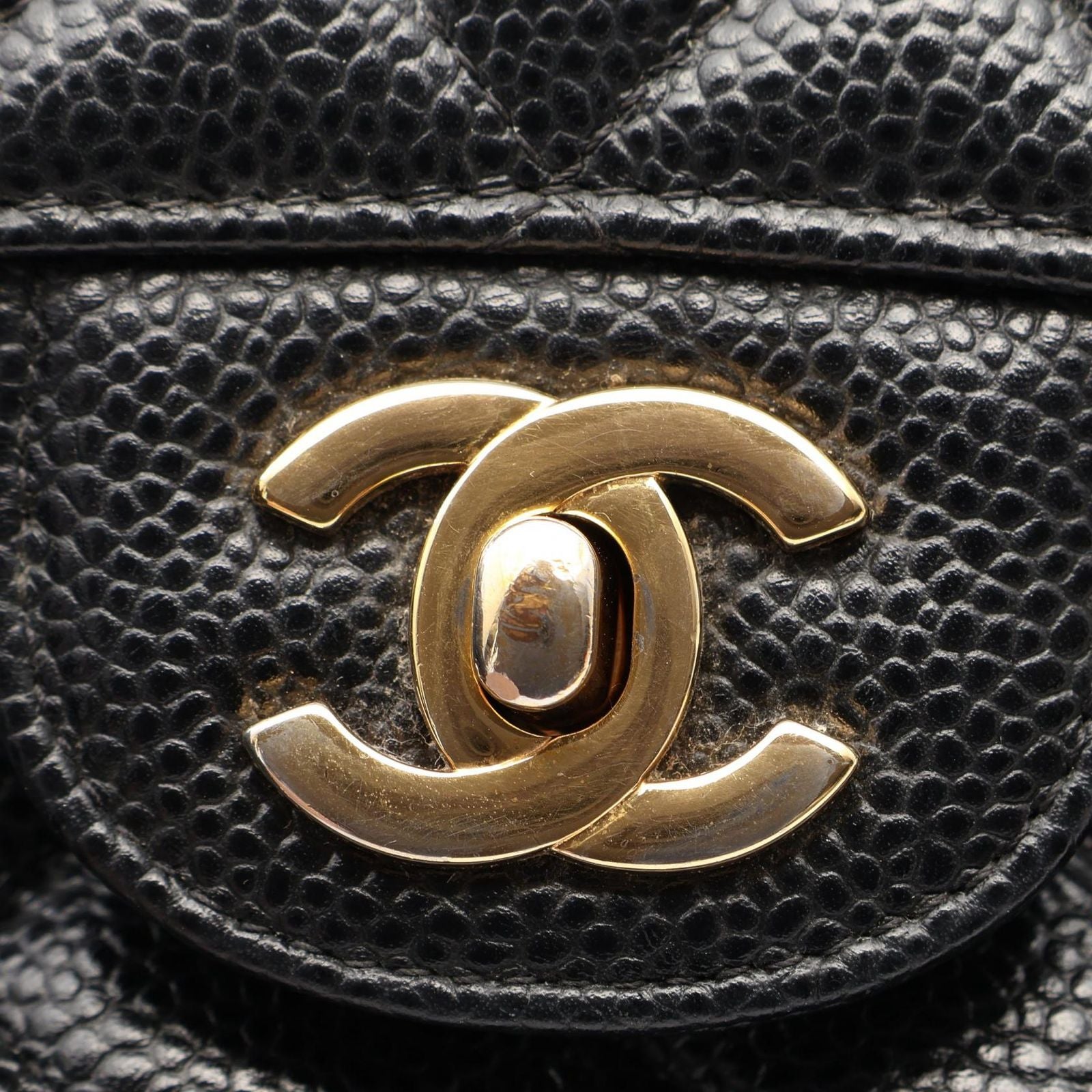Chanel Shoulder Bag Quilted Double Flap Black Caviar Leather Chain — view 6