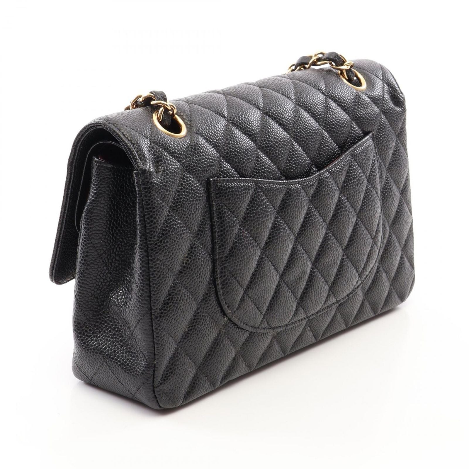 Chanel Shoulder Bag Quilted Double Flap Black Caviar Leather Chain — view 2