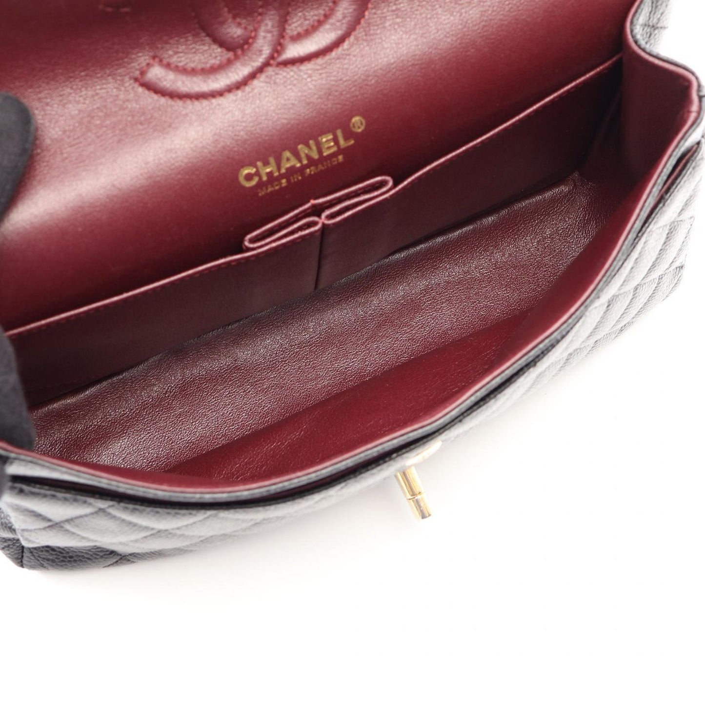 Chanel Shoulder Bag Quilted Double Flap Black Caviar Leather Chain — view 3