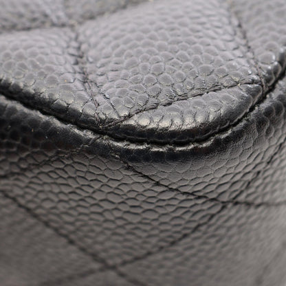 Chanel Shoulder Bag Quilted Double Flap Black Caviar Leather Chain — view 8