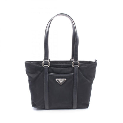 Prada Tote Bag Triangle Logo Black Nylon Saffiano Leather Mini