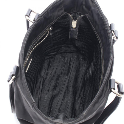 Prada Tote Bag Triangle Logo Black Nylon Saffiano Leather Mini — view 3
