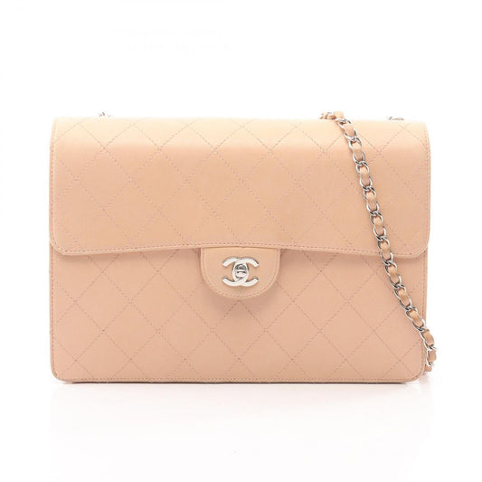 Chanel Shoulder Bag Maxi Quilted Chain Beige Lambskin
