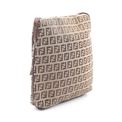 Fendi Shoulder Bag Zucchino Beige Brown Canvas Leather — view 2