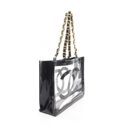 Chanel Tote Bag CC Logo Black Vinyl Patent Leather CC Clear Chain — view 2