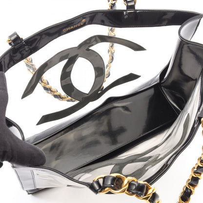 Chanel Tote Bag CC Logo Black Vinyl Patent Leather CC Clear Chain — view 3