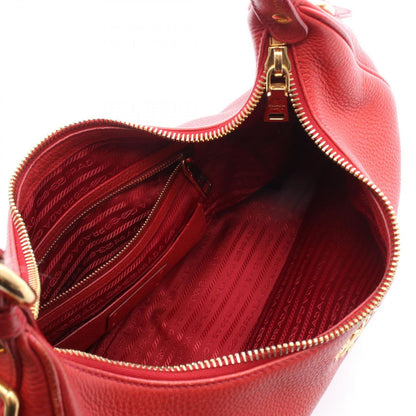 Prada Shoulder Bag Vitello Daino Red Leather Metal Logo — view 3