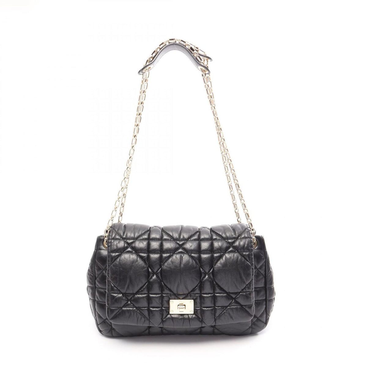Dior Shoulder Bag Milly la Foret Cannage Black Leather Chain