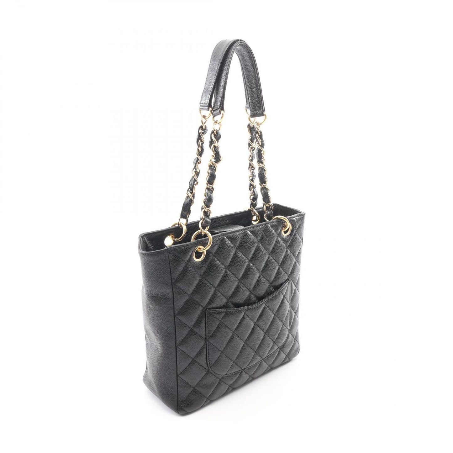 Chanel Tote Bag Quilted Petite Shopping PST Black Caviar Leather Chain — view 2
