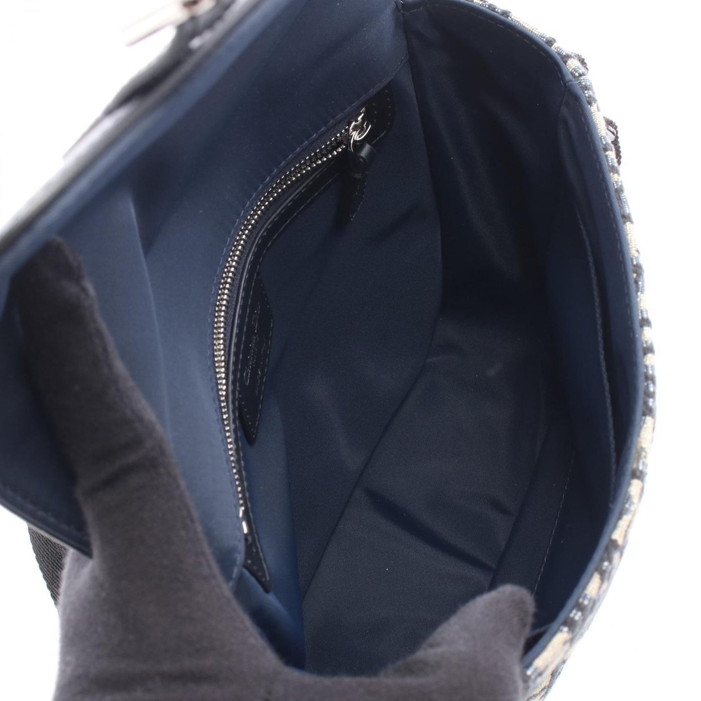 Dior Shoulder Bag Oblique Kids Ivory Navy Black Canvas Leather — view 3