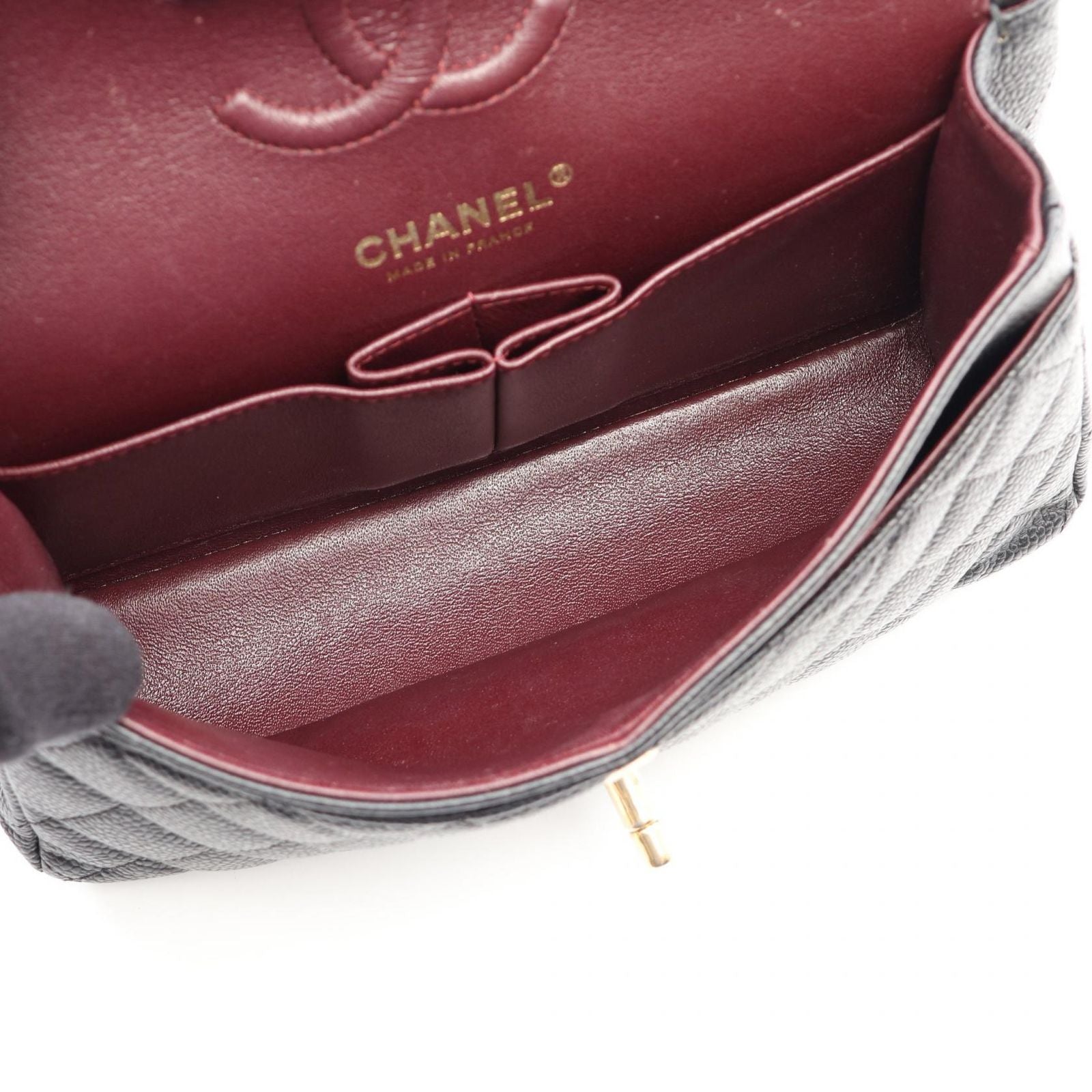Chanel Shoulder Bag Quilted Double Flap Black Caviar Leather Chain — view 3