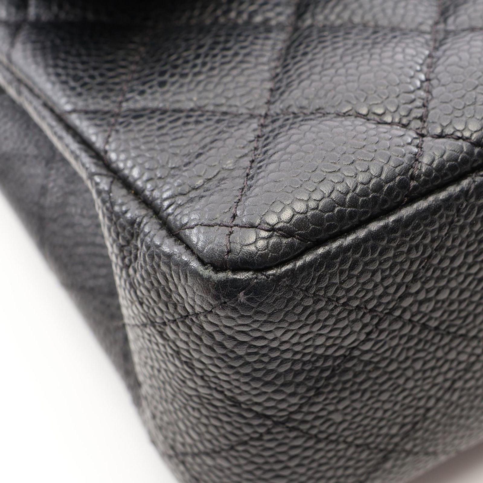 Chanel Shoulder Bag Quilted Double Flap Black Caviar Leather Chain — view 8
