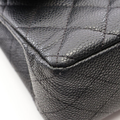 Chanel Shoulder Bag Quilted Double Flap Black Caviar Leather Chain — view 8