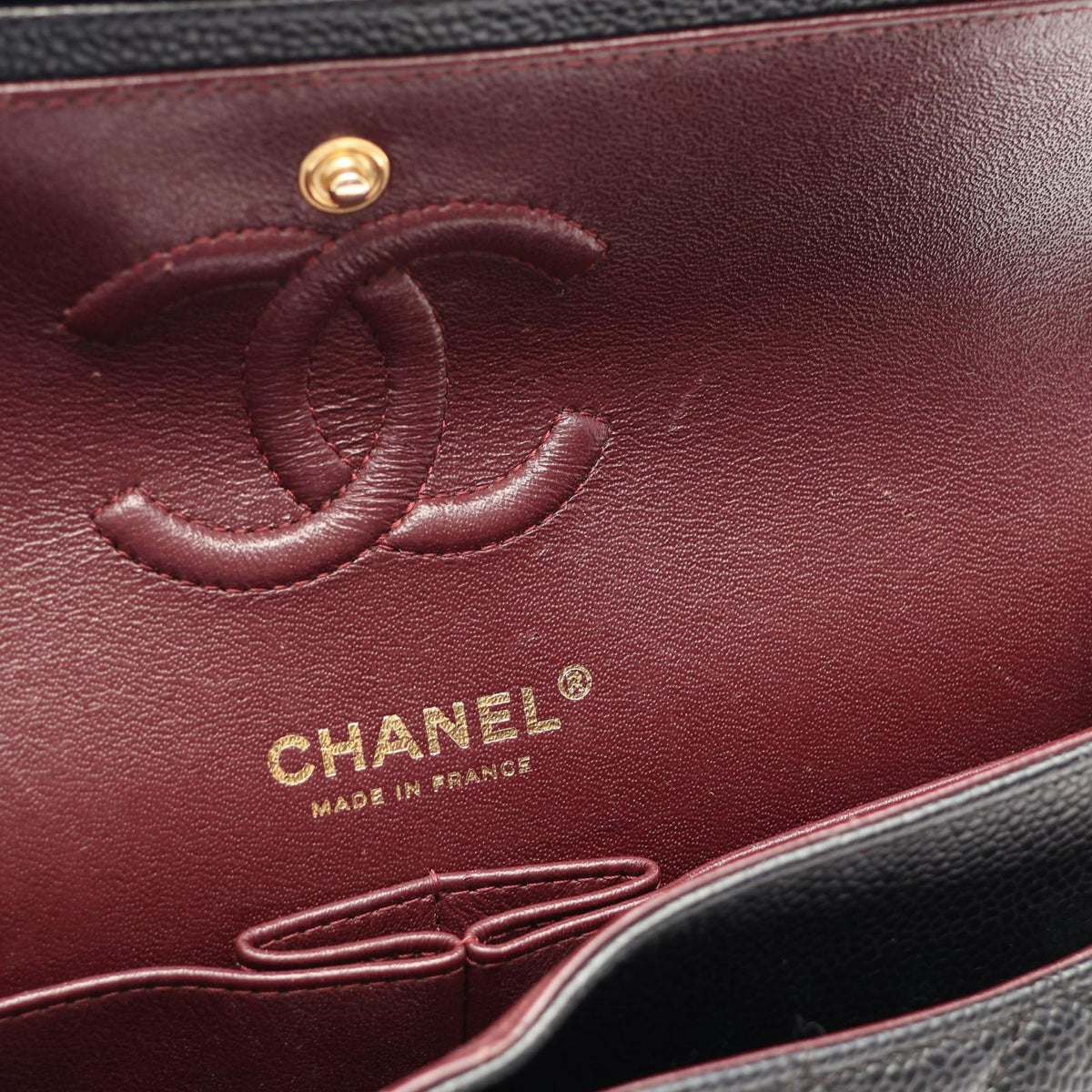 Chanel Shoulder Bag Quilted Double Flap Black Caviar Leather Chain — view 6