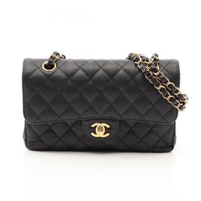 Chanel Shoulder Bag Quilted Double Flap Black Caviar Leather Chain