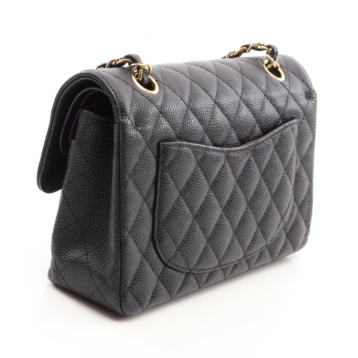 Chanel Shoulder Bag Quilted Double Flap Black Caviar Leather Chain — view 2