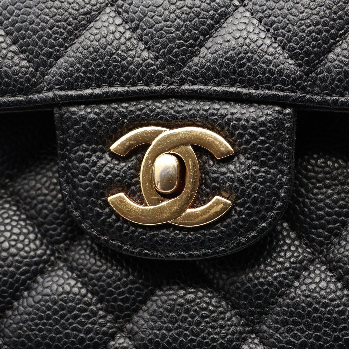 Chanel Shoulder Bag Quilted Double Flap Black Caviar Leather Chain — view 7