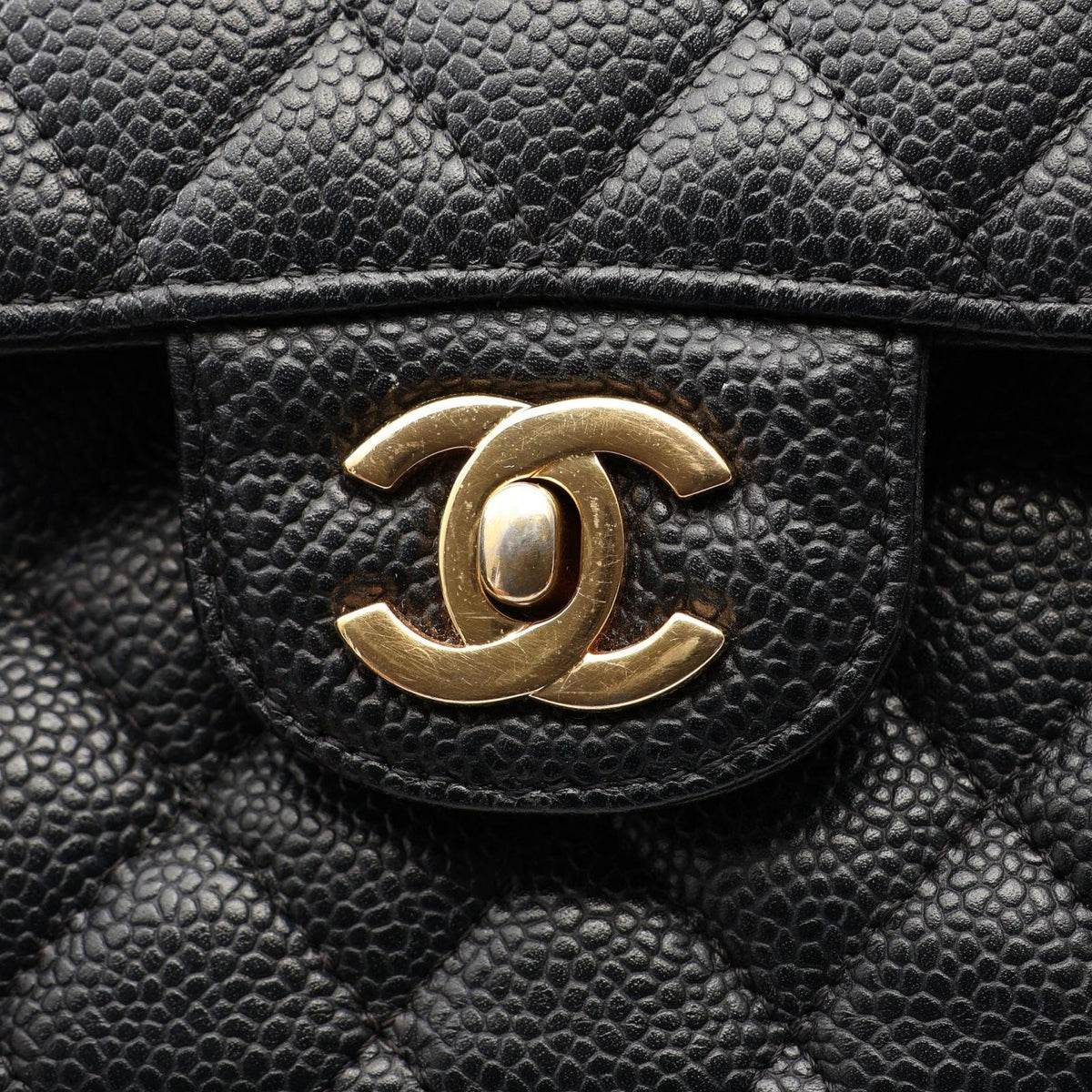 Chanel Shoulder Bag Quilted Double Flap Black Caviar Leather Chain — view 7