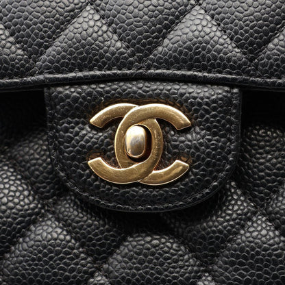 Chanel Shoulder Bag Quilted Double Flap Black Caviar Leather Chain — view 7