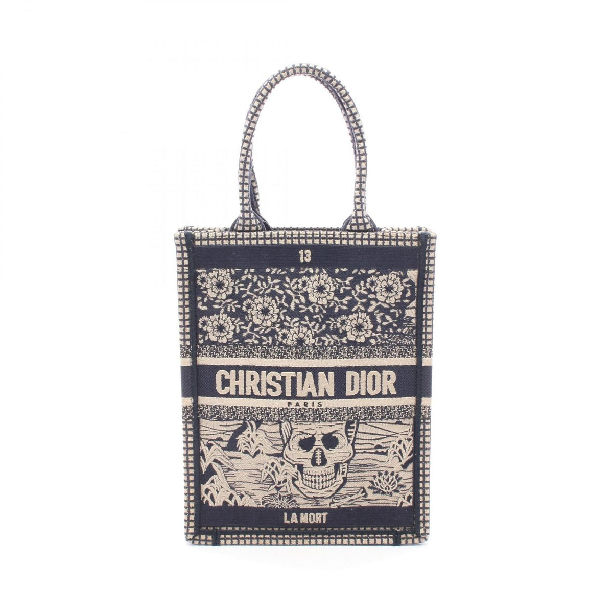 Dior Handbag Book Tote Vertical la Mort Navy Beige Canvas Mini
