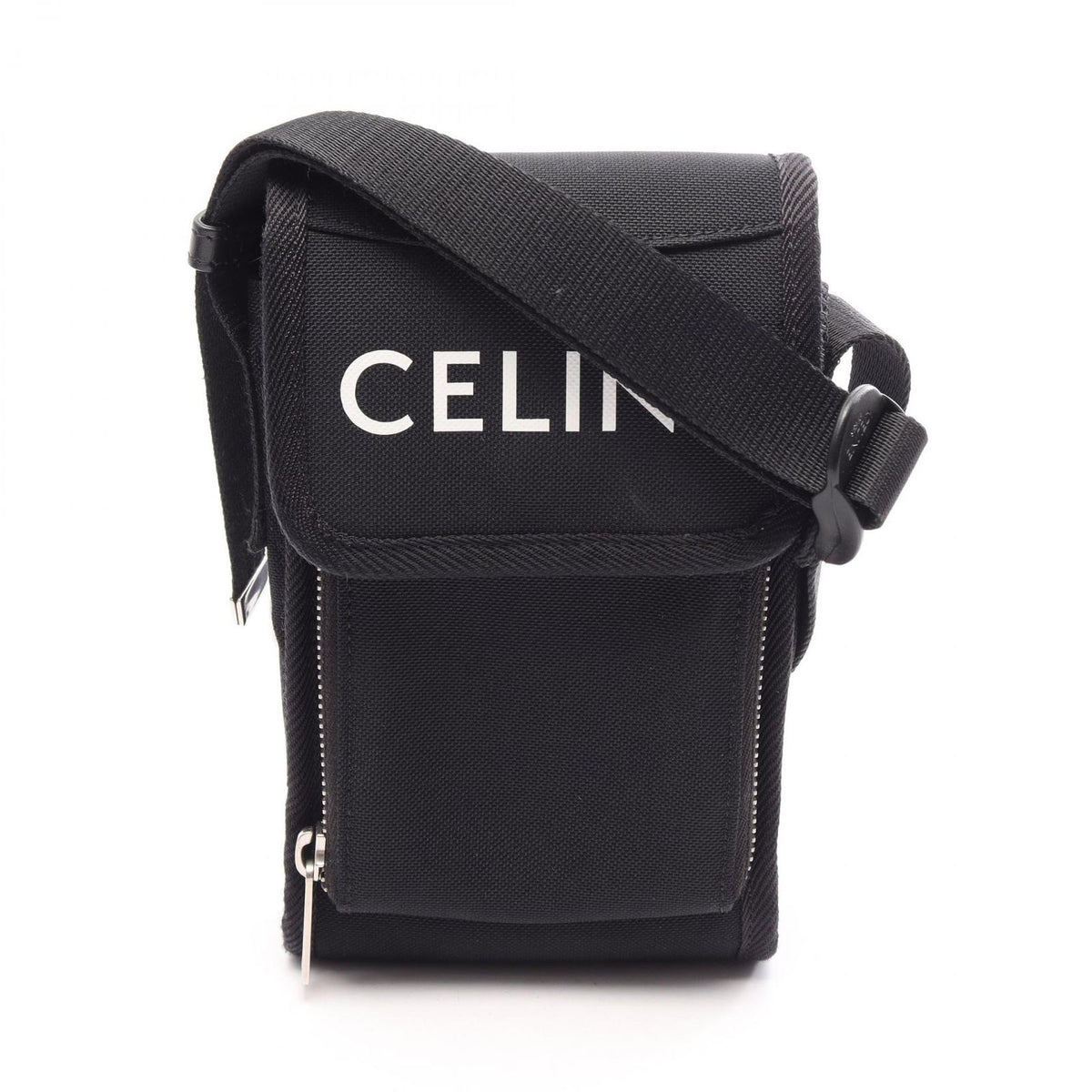 Celine Shoulder Bag Trekking Mobile Pouch Black White Canvas