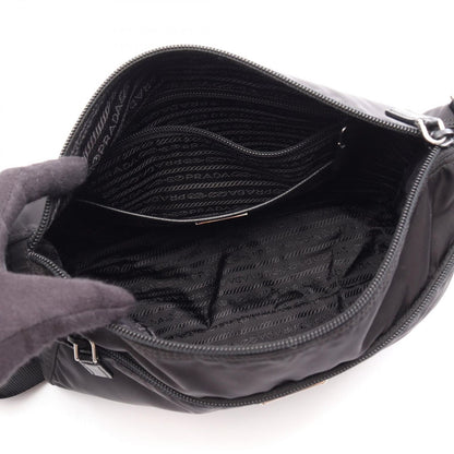 Prada Shoulder Bag Black Nylon Saffiano Leather Triangle Logo — view 3