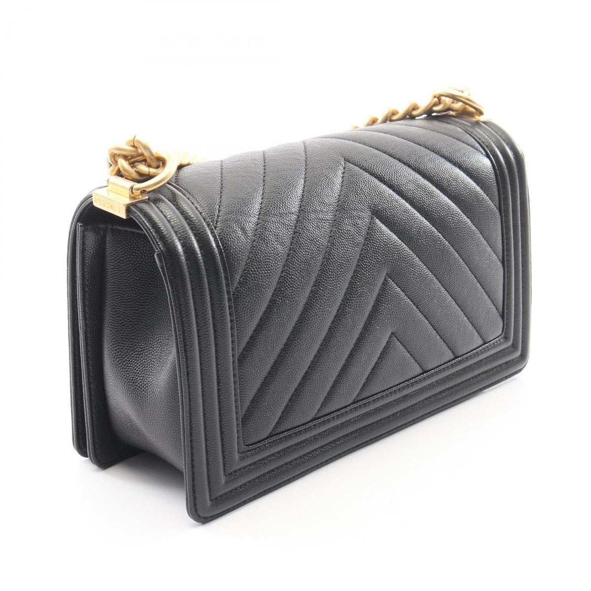 Chanel Shoulder Bag Boy Chevron Stitch Black Caviar Leather Boy Chain — view 2