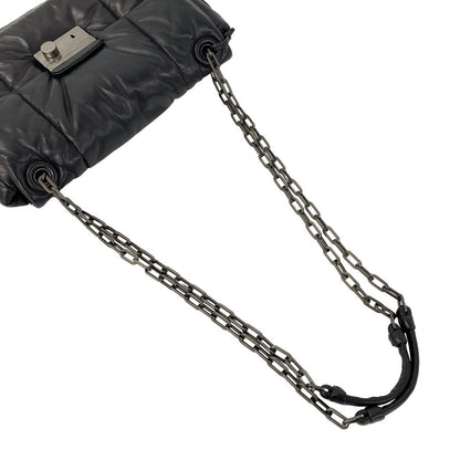 Prada Nappa Bomber Logo Leather Chain Shoulder Bag Pochette Black with Key — view 4