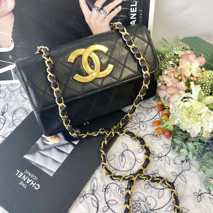 Chanel Vintage Quilted Jumbo CC Logo Shoulder Bag