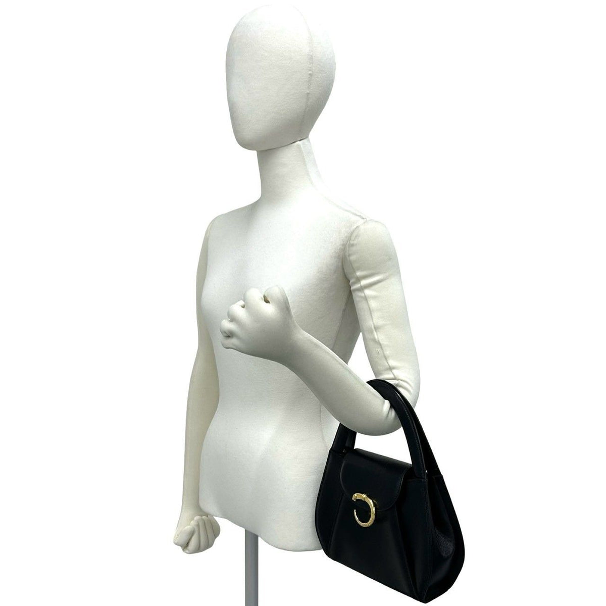 Cartier Vintage Panthere Leather Handle Mini Tote Bag Black — view 2