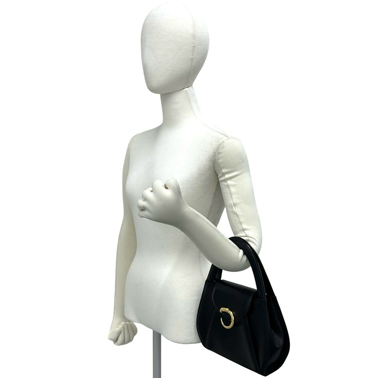 Cartier Vintage Panthere Leather Handle Mini Tote Bag Black — view 2