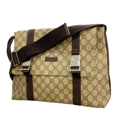Gucci Shoulder Bag GG Supreme Brown Silver