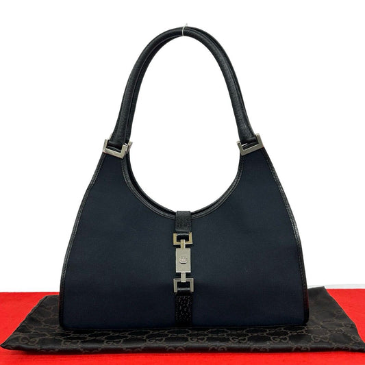 Gucci Jackie Canvas Leather Tote Shoulder Bag Handbag Black