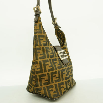 Fendi Shoulder Bag Zucca Nylon Canvas Brown Silver — view 2