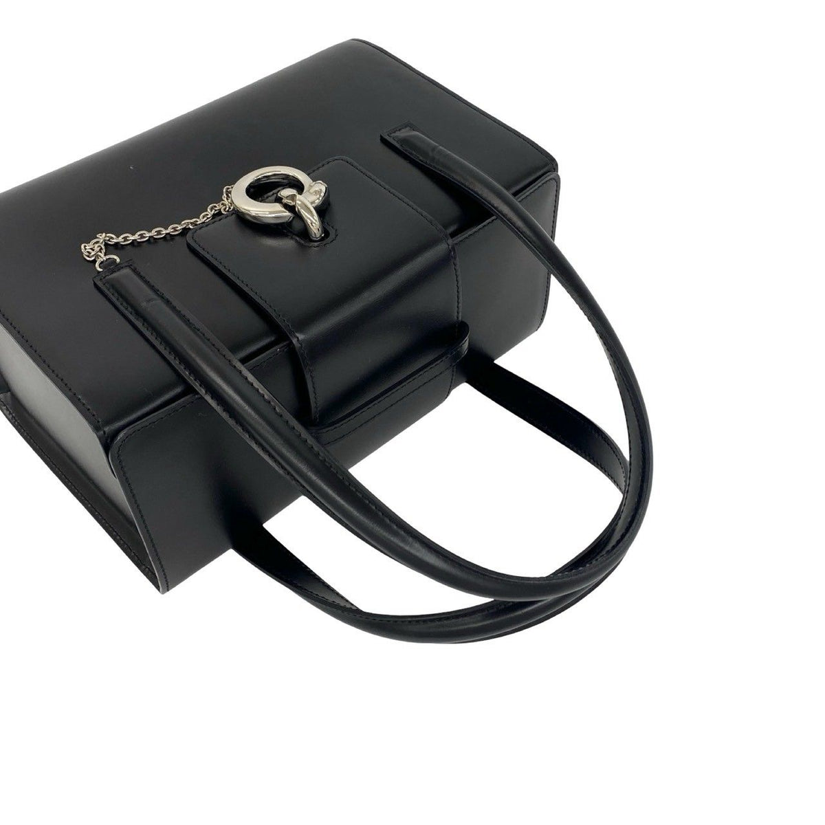 Cartier Vintage Panthere Chain Calf Leather Handle Black Handbag — view 4