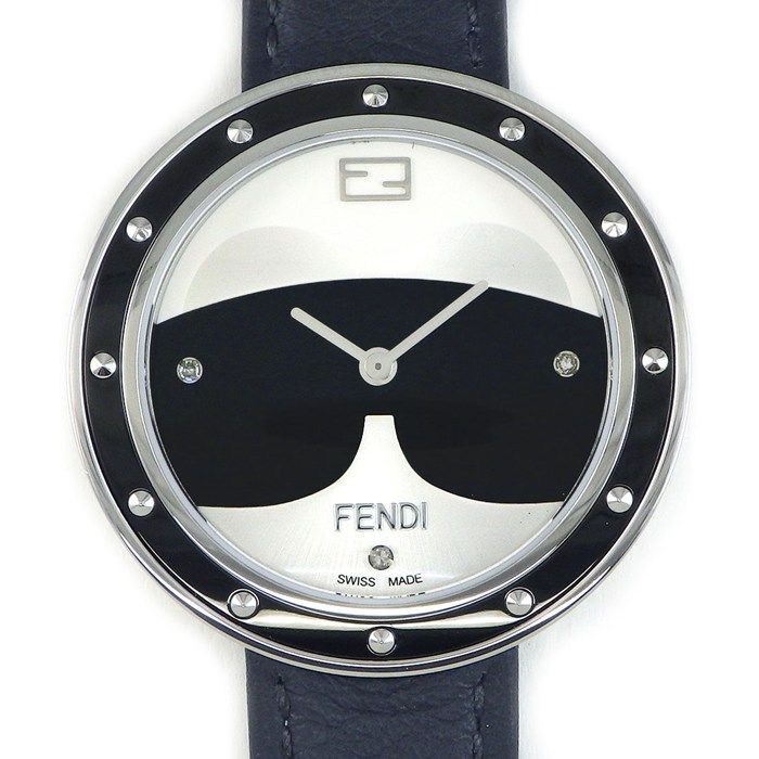 Fendi Watch My Way Black Silver Dial Leather Strap SS Quartz Analog