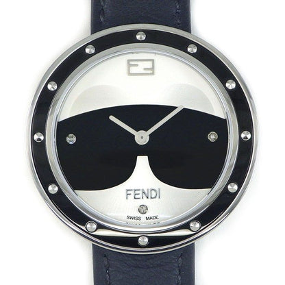 Fendi Watch My Way Black Silver Dial Leather Strap SS Quartz Analog