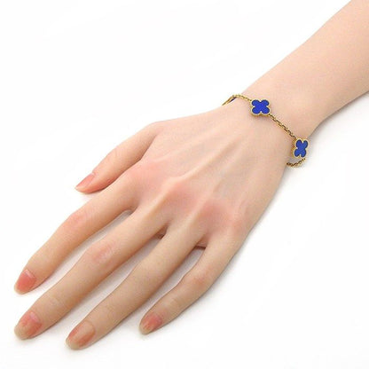 Van Cleef & Arpels Vintage Alhambra 5 Motif Blue Agate 18K Yellow Gold Bracelet — view 7