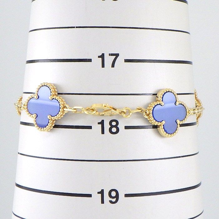 Van Cleef & Arpels Vintage Alhambra 5 Motif Blue Agate 18K Yellow Gold Bracelet — view 8