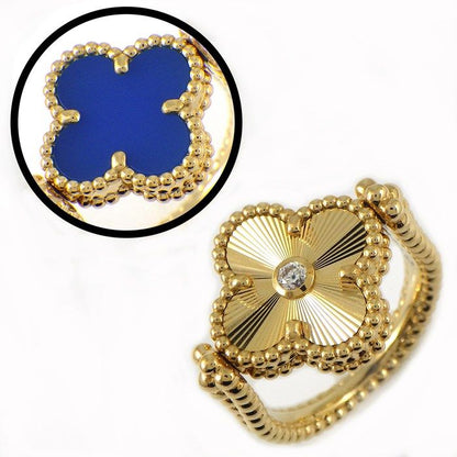 Van Cleef & Arpels Ring Vintage Alhambra Reversible Guilloche Blue Agate Point