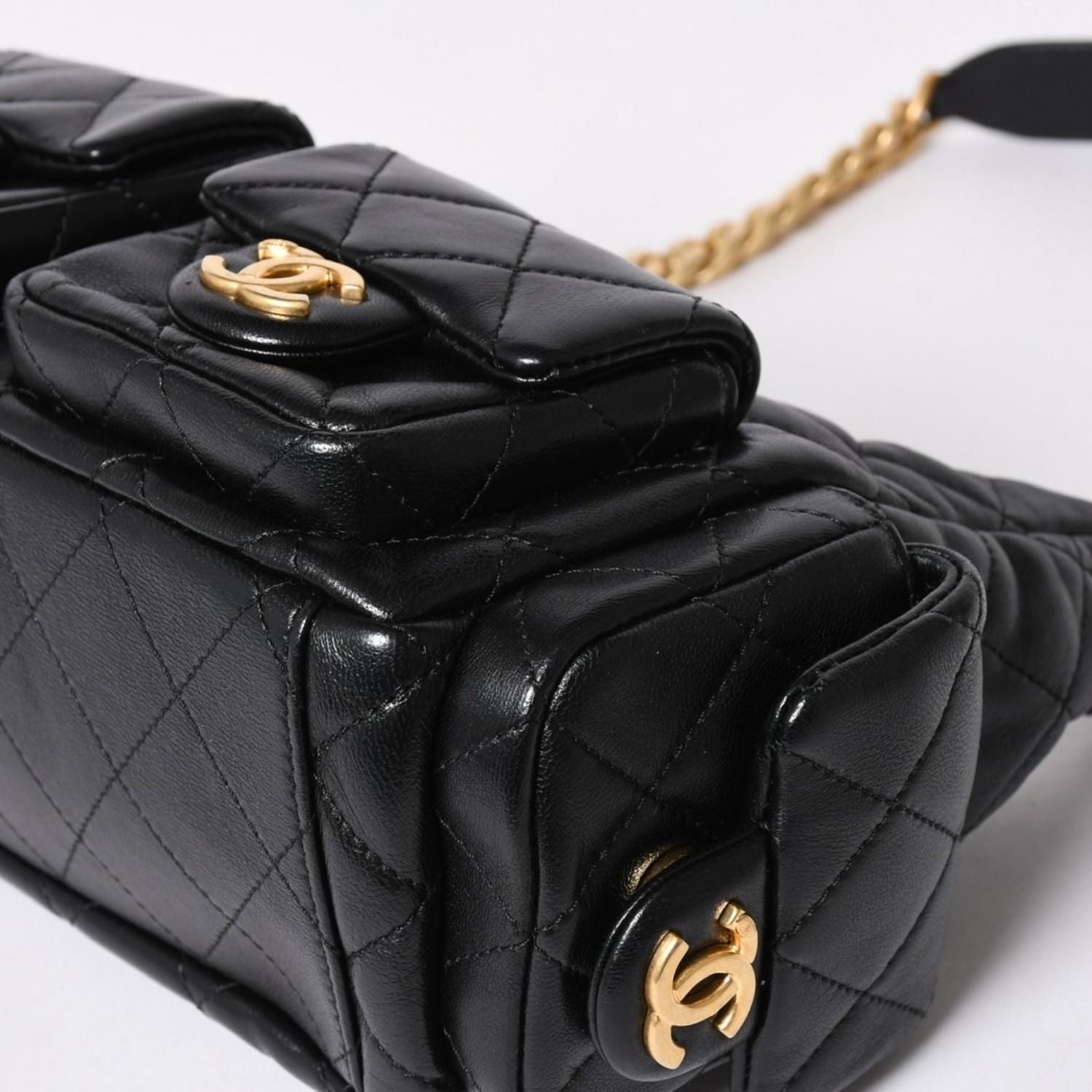 Chanel Large Hobo Stand CC Logo Lambskin Black — view 8