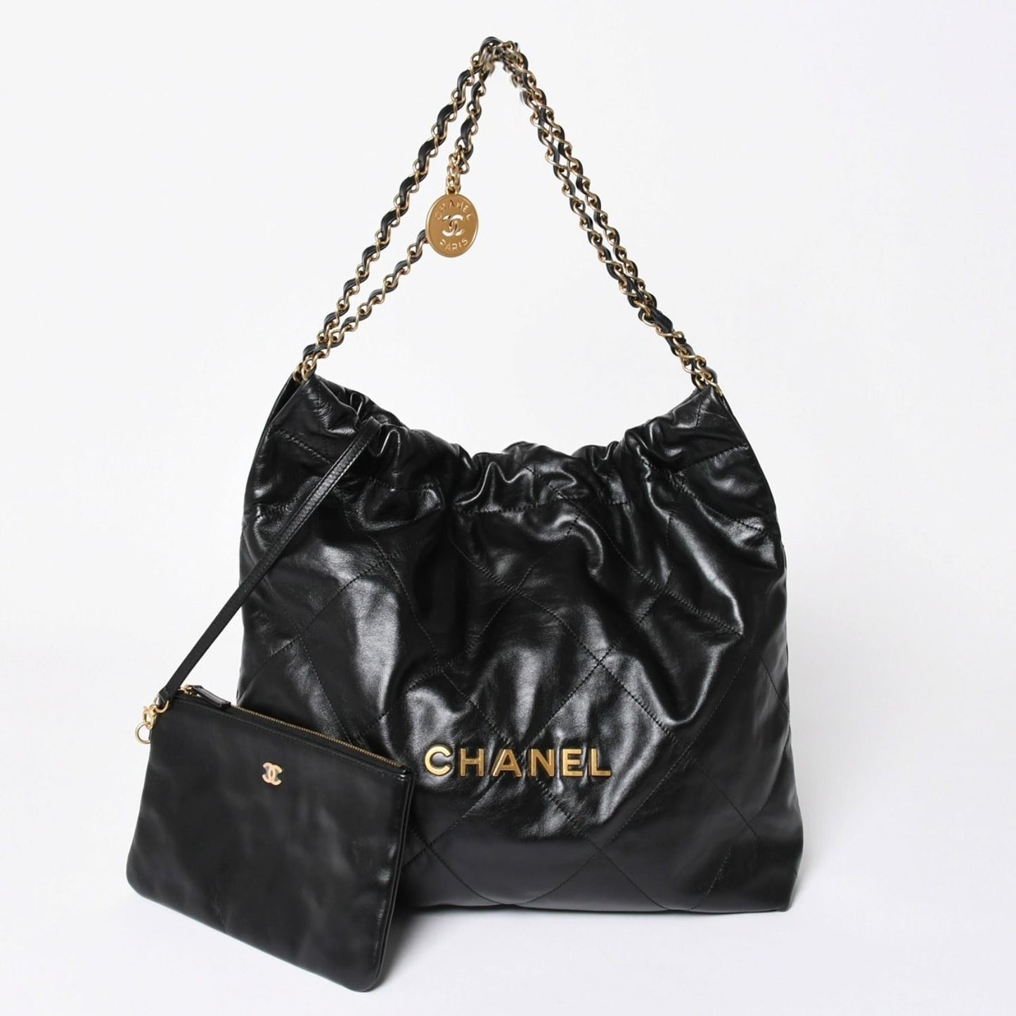 Chanel 22 Medium Chain Bag CC Logo Shiny Calfskin