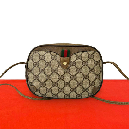 Gucci Vintage Sherry Line GG Logo Leather Shoulder Bag Pochette Brown