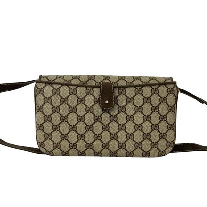Gucci Vintage GG Pattern Logo Leather Shoulder Bag Pochette Crossbody Brown — view 3