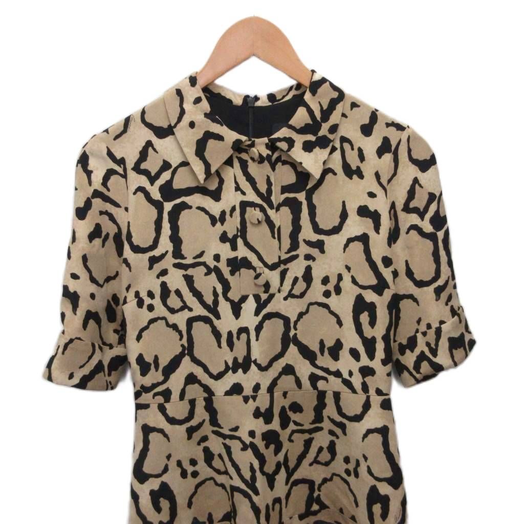 Gucci Silk Dress Short Sleeve Calfskin Long Leopard Print 100% 38 Beige Black — view 4