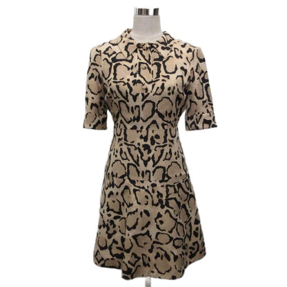 Gucci Silk Dress Short Sleeve Calfskin Long Leopard Print 100% 38 Beige Black